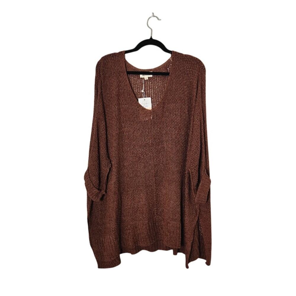ADORA Womens NWT Open Knit Sweater Size 1XL/2XL Brown Bohemian Coastal Resort